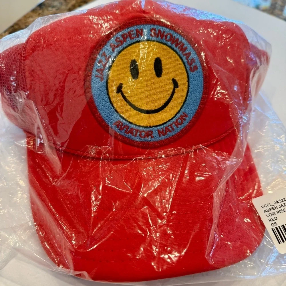 NWT Aviator Nation Jazz Aspen Snowmass 2022 Festival Trucker Hat Smiley Red​
